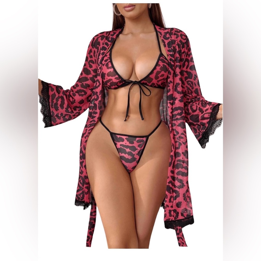 Leopard Print Pink Lingerie Set